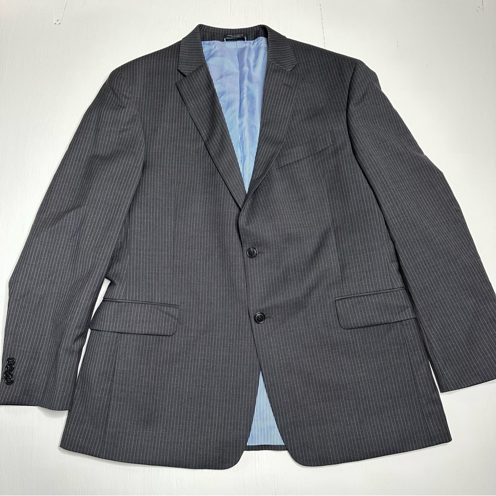 Tommy Hilfiger Mens Wool Suit Jacket Size XL 46/48 Pin Stripe Gray Blazer Lined